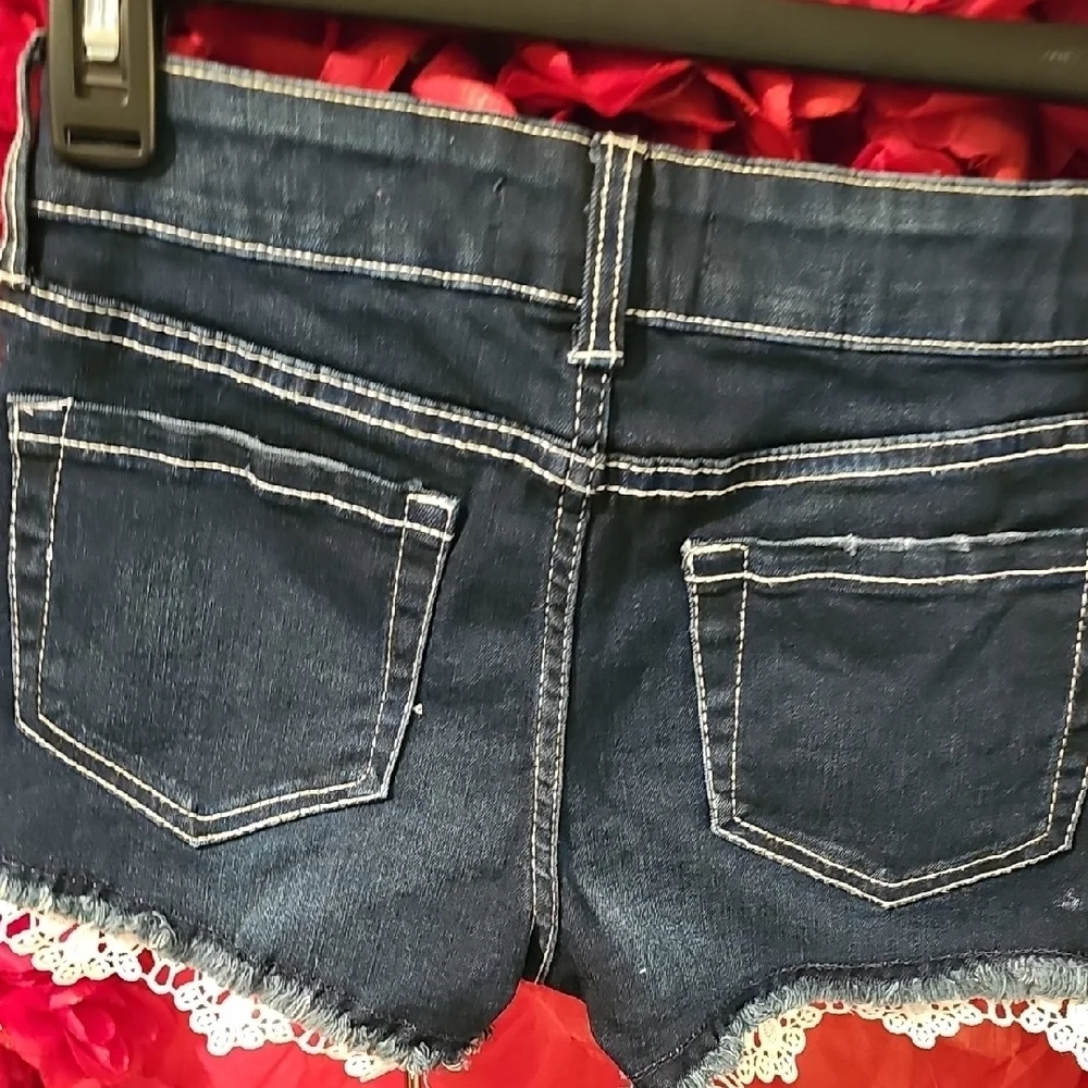 Imperial Star Women's Blue Denim Shorts with Lace Trim